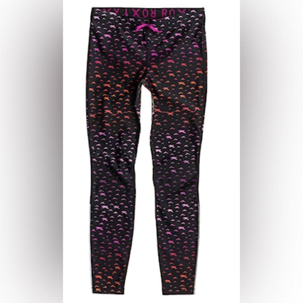 Roxy Relay Pant Black with Pink Purle Ombre Bird Motif Reflective Stripe Xs